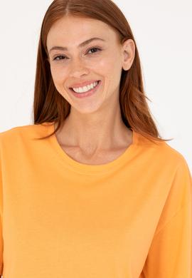 Kadın Turuncu Bisiklet Yaka Tişört - 50266330013