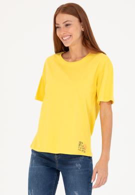 Kadın Sarı Bisiklet Yaka Tişört - 50266330060