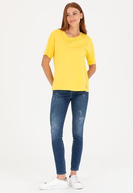Kadın Sarı Bisiklet Yaka Tişört - 50266330060