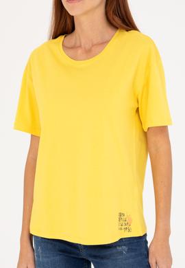 Kadın Sarı Bisiklet Yaka Tişört - 50266330060