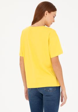 Kadın Sarı Bisiklet Yaka Tişört - 50266330060