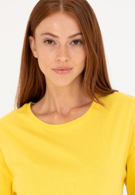 Kadın Sarı Bisiklet Yaka Tişört - 50266330060