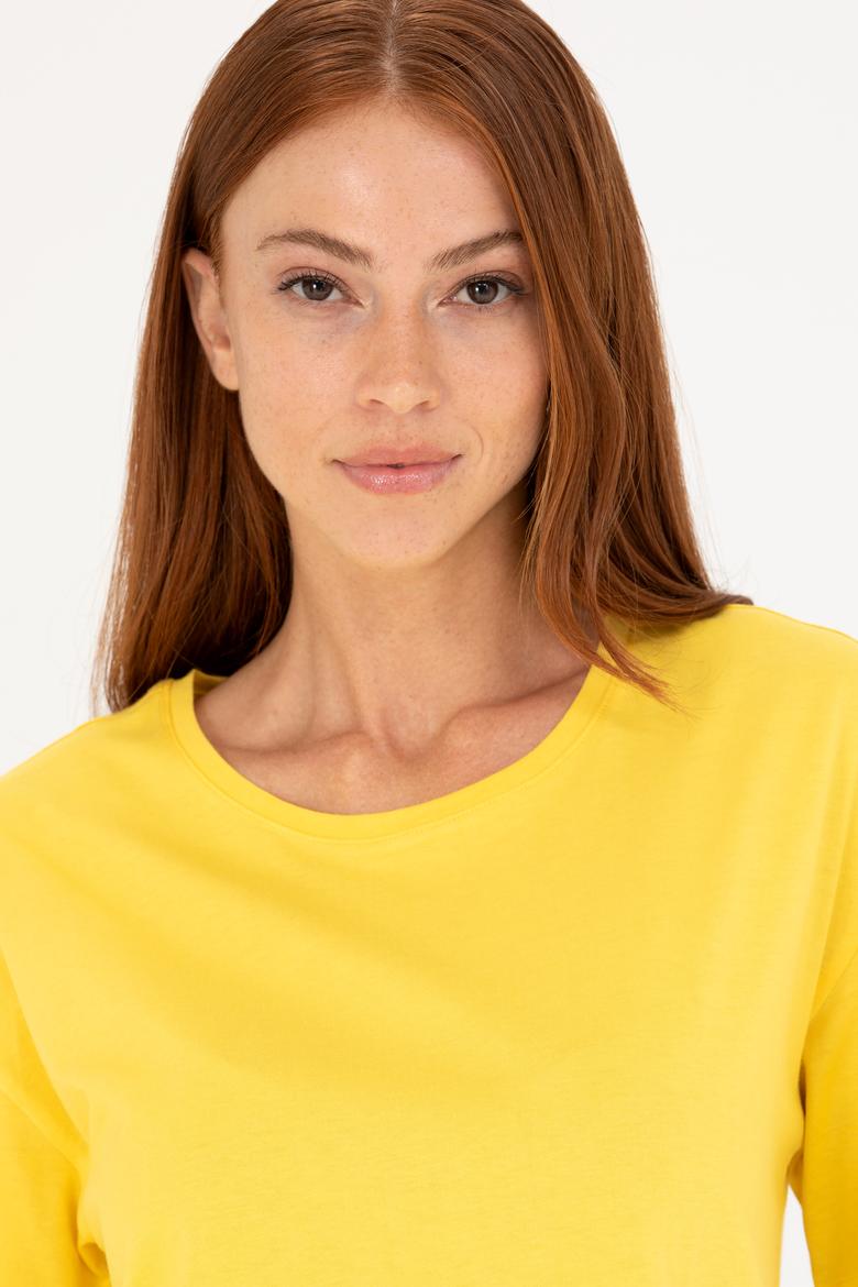 Kadın Sarı Bisiklet Yaka Tişört - 50266330060