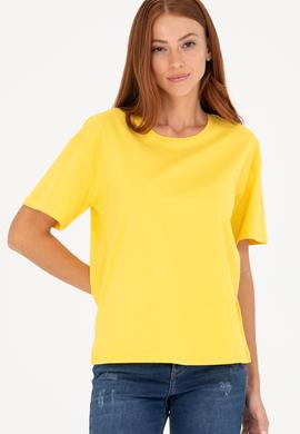 Kadın Sarı Bisiklet Yaka Tişört - 50266330060