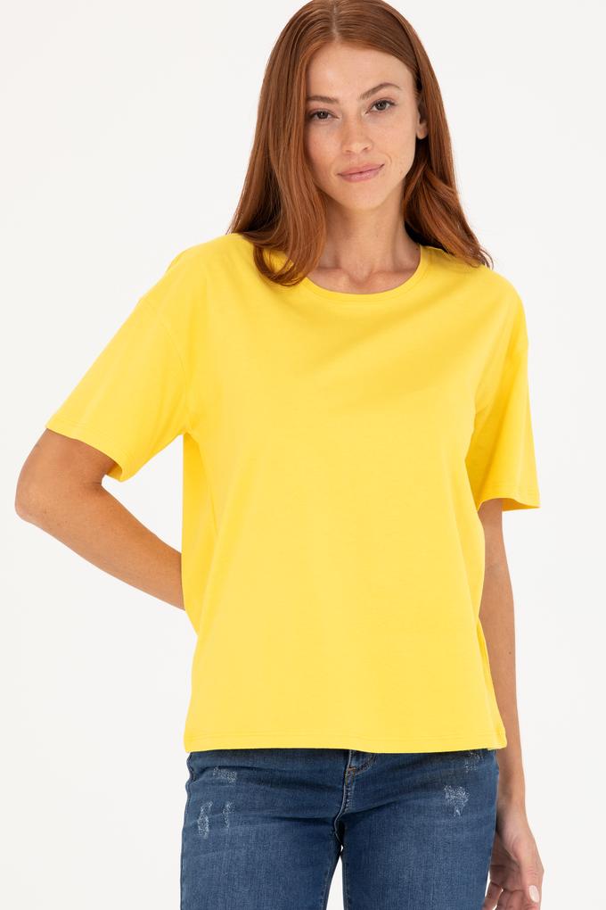 Kadın Sarı Bisiklet Yaka Tişört