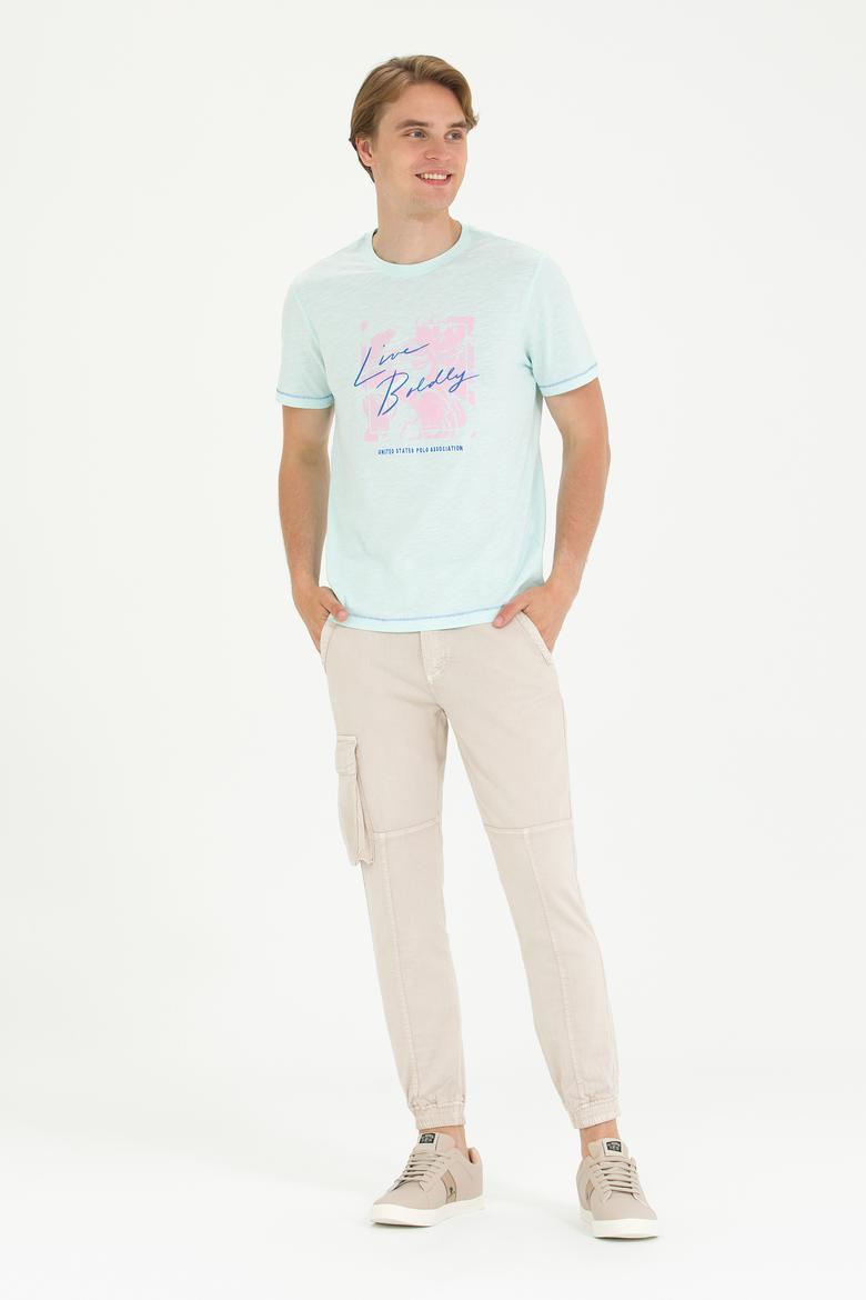 Erkek Regular Fit Bisiklet Yaka Su Yeşili Tişört - 50263483011