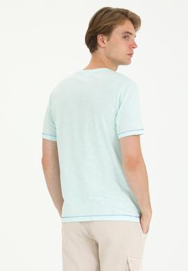 Erkek Regular Fit Bisiklet Yaka Su Yeşili Tişört - 50263483011