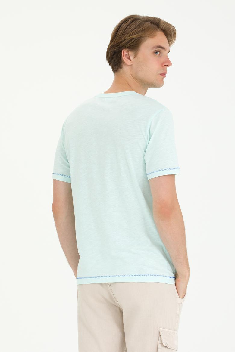 Erkek Regular Fit Bisiklet Yaka Su Yeşili Tişört - 50263483011