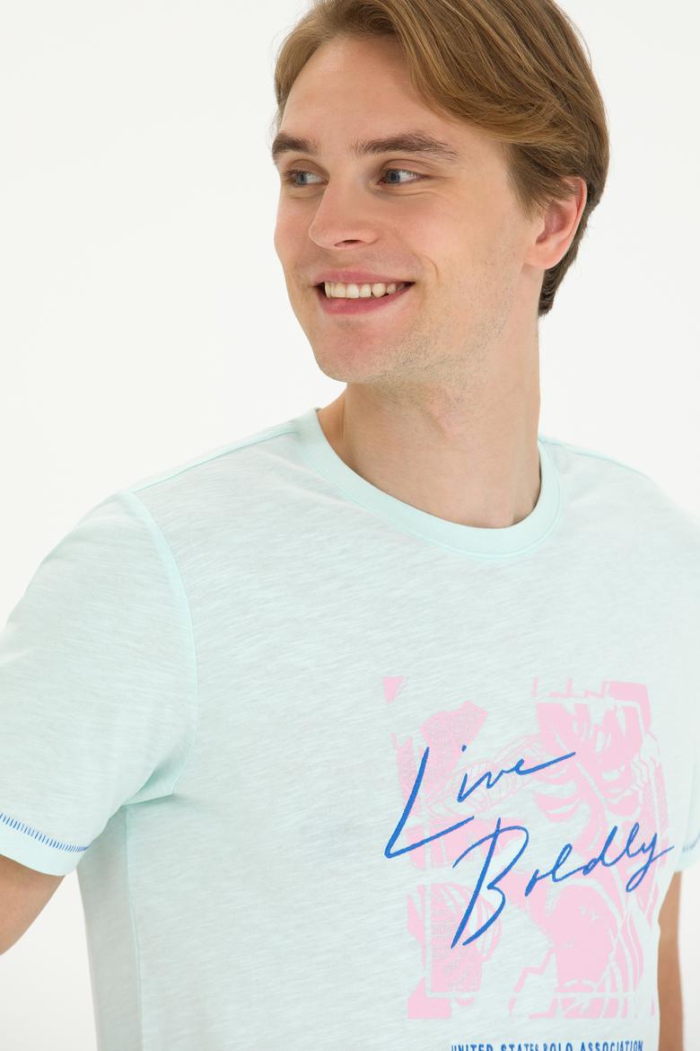 Erkek Regular Fit Bisiklet Yaka Su Yeşili Tişört - 50263483011