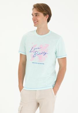 Erkek Regular Fit Bisiklet Yaka Su Yeşili Tişört - 50263483011