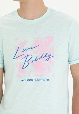 Erkek Regular Fit Bisiklet Yaka Su Yeşili Tişört - 50263483011