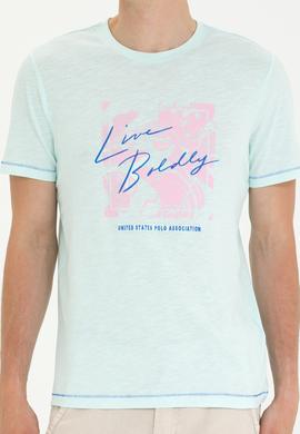 Erkek Regular Fit Bisiklet Yaka Su Yeşili Tişört - 50263483011