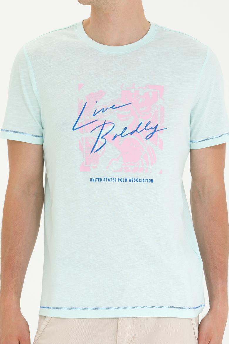 Erkek Regular Fit Bisiklet Yaka Su Yeşili Tişört - 50263483011