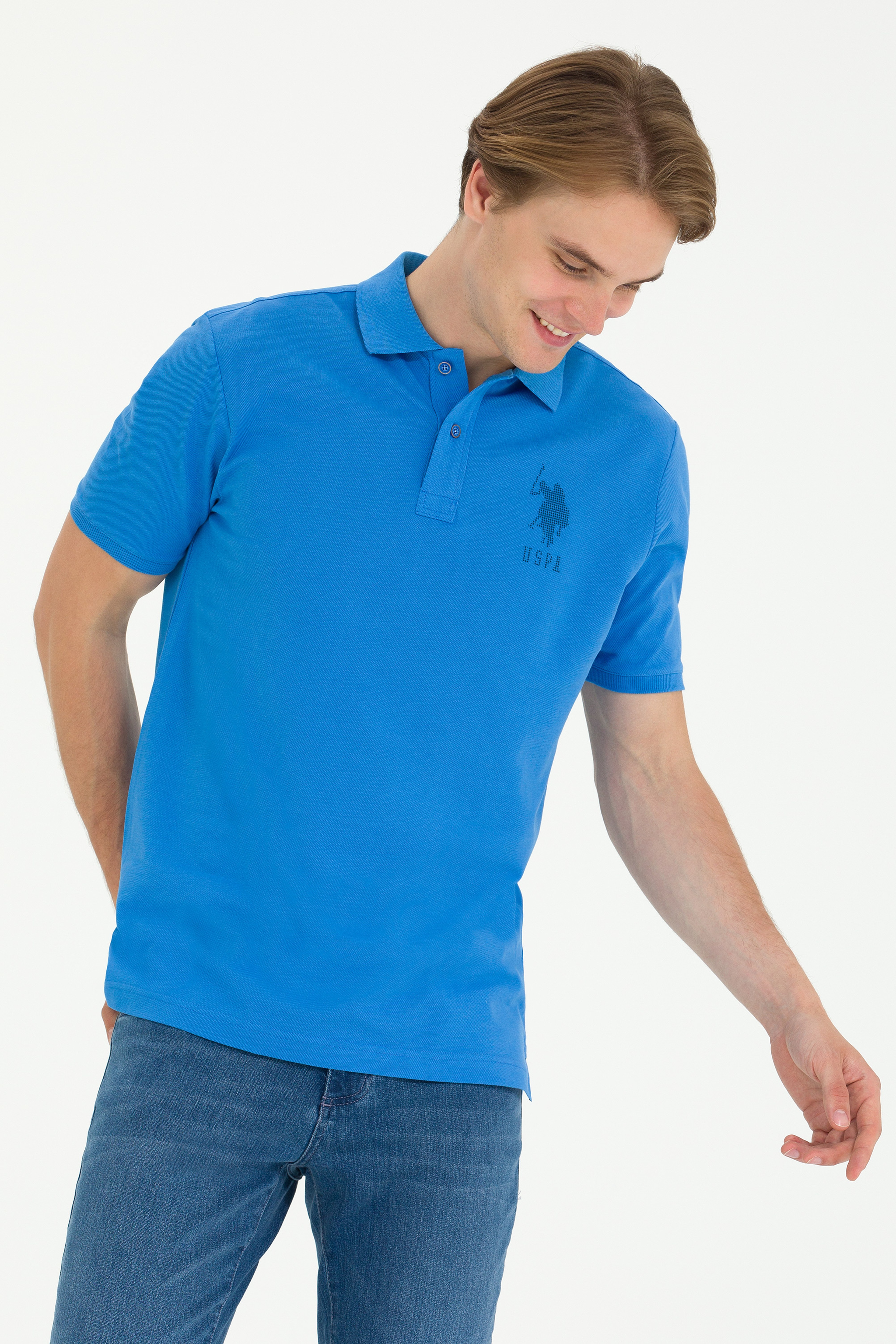 Erkek Saks Polo Yaka Tişört - Image 3