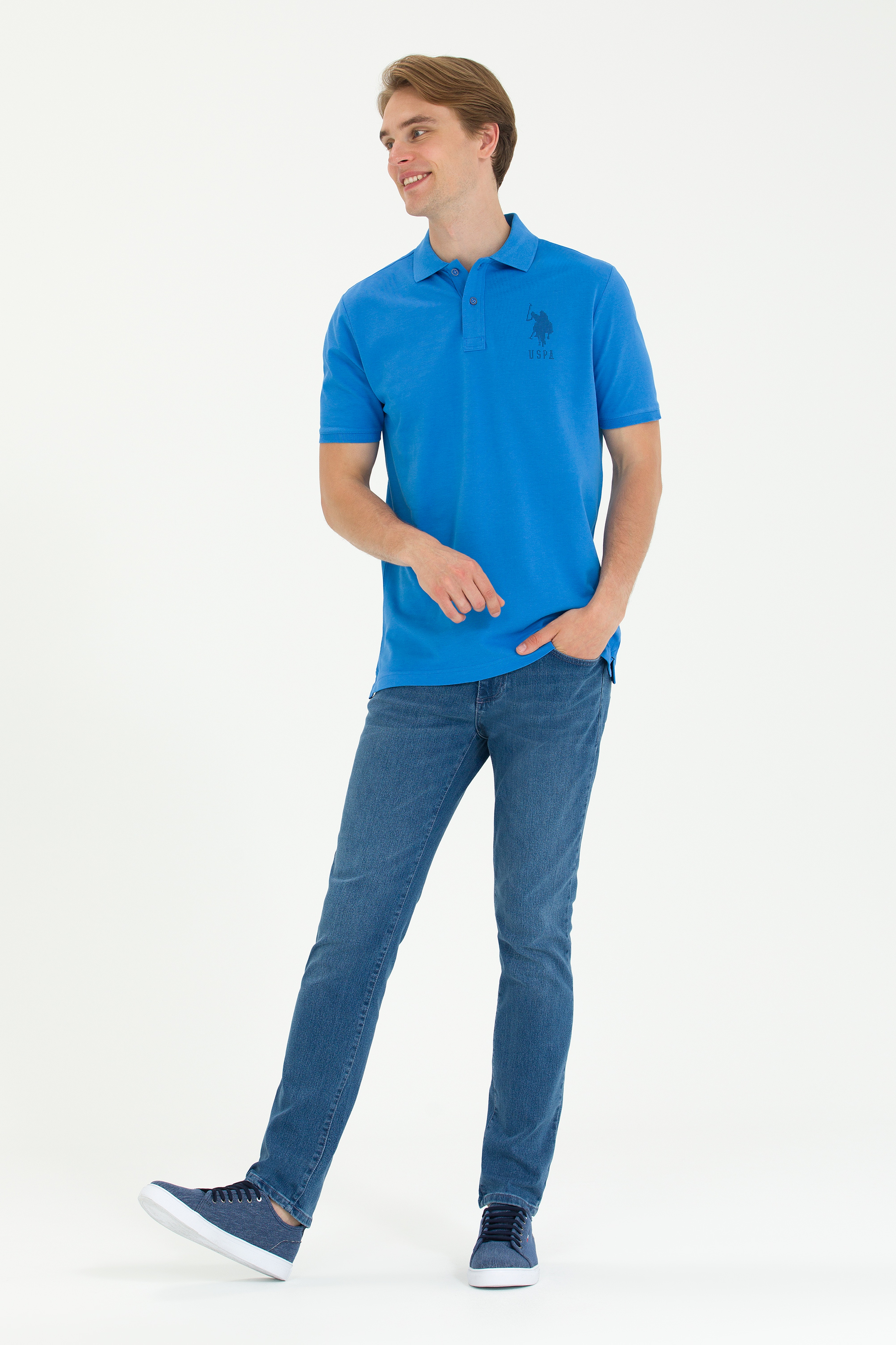 Erkek Saks Polo Yaka Tişört - Image 4