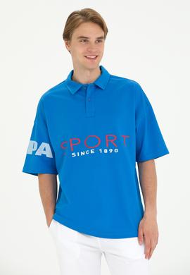 Erkek Saks Oversize Polo Yaka Tişört - 50263571034