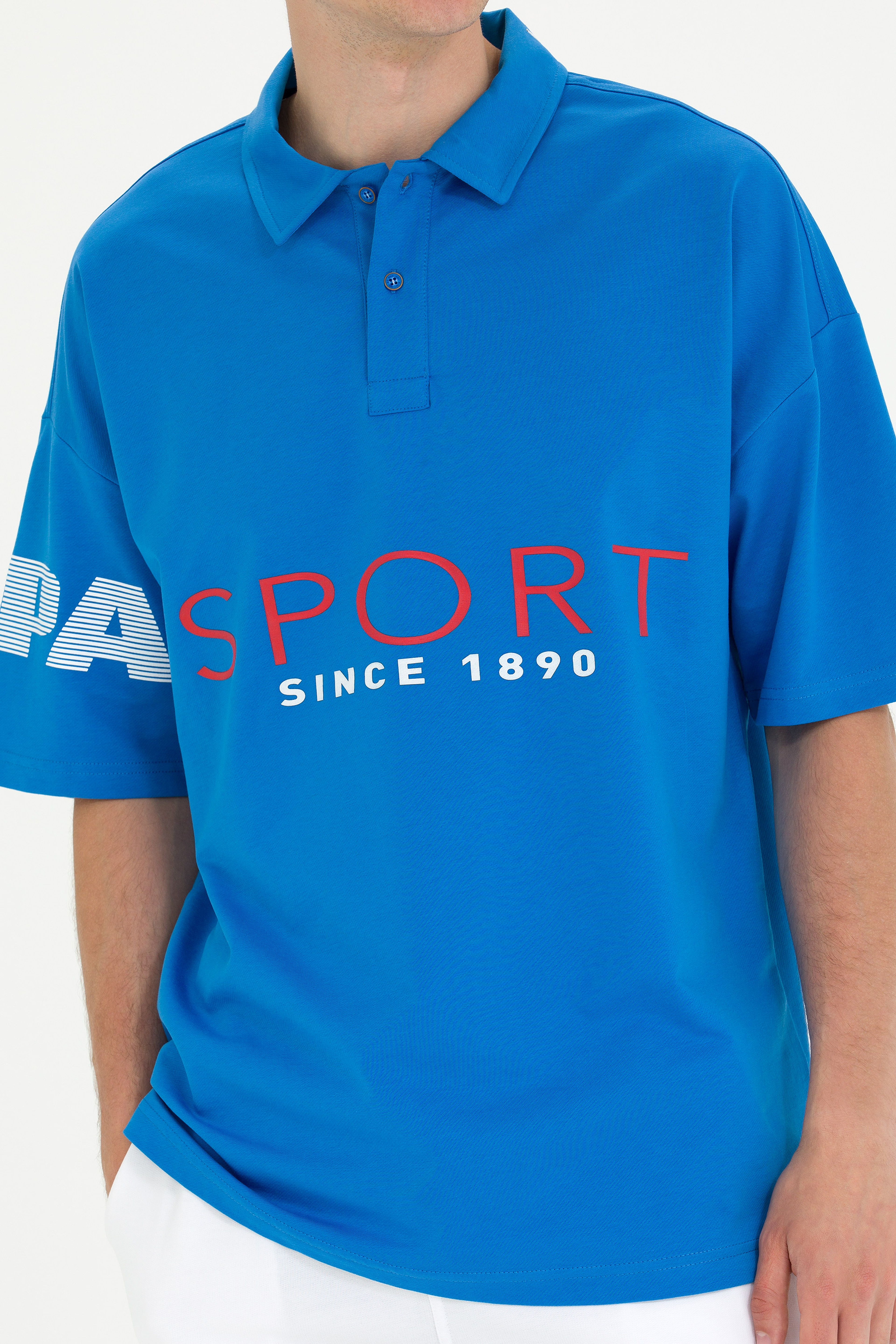 Erkek Saks Oversize Polo Yaka Tişört