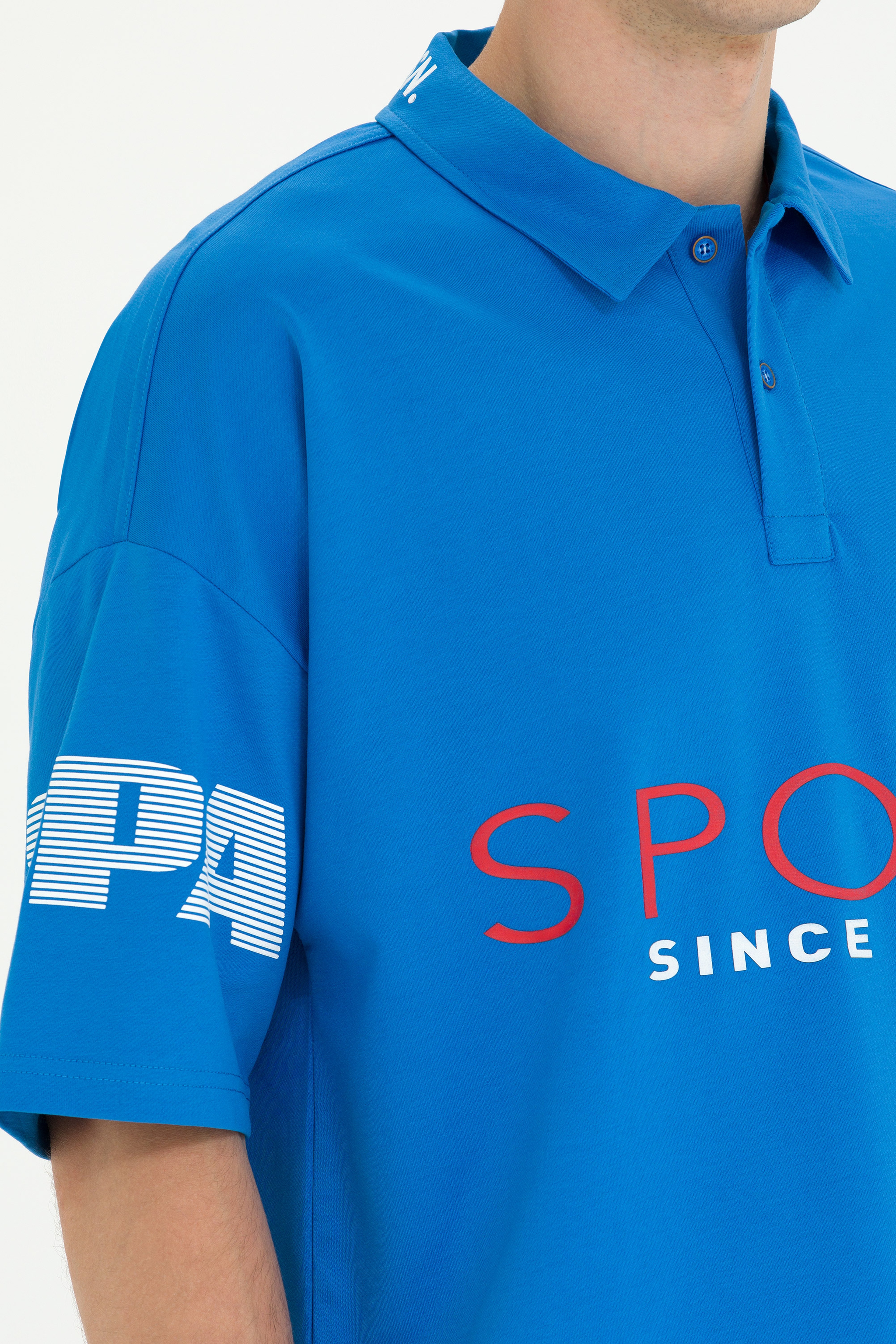 Erkek Saks Oversize Polo Yaka Tişört - Image 7
