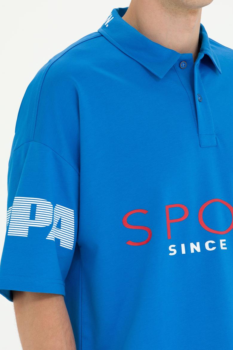 Erkek Saks Oversize Polo Yaka Tişört - 50263571034