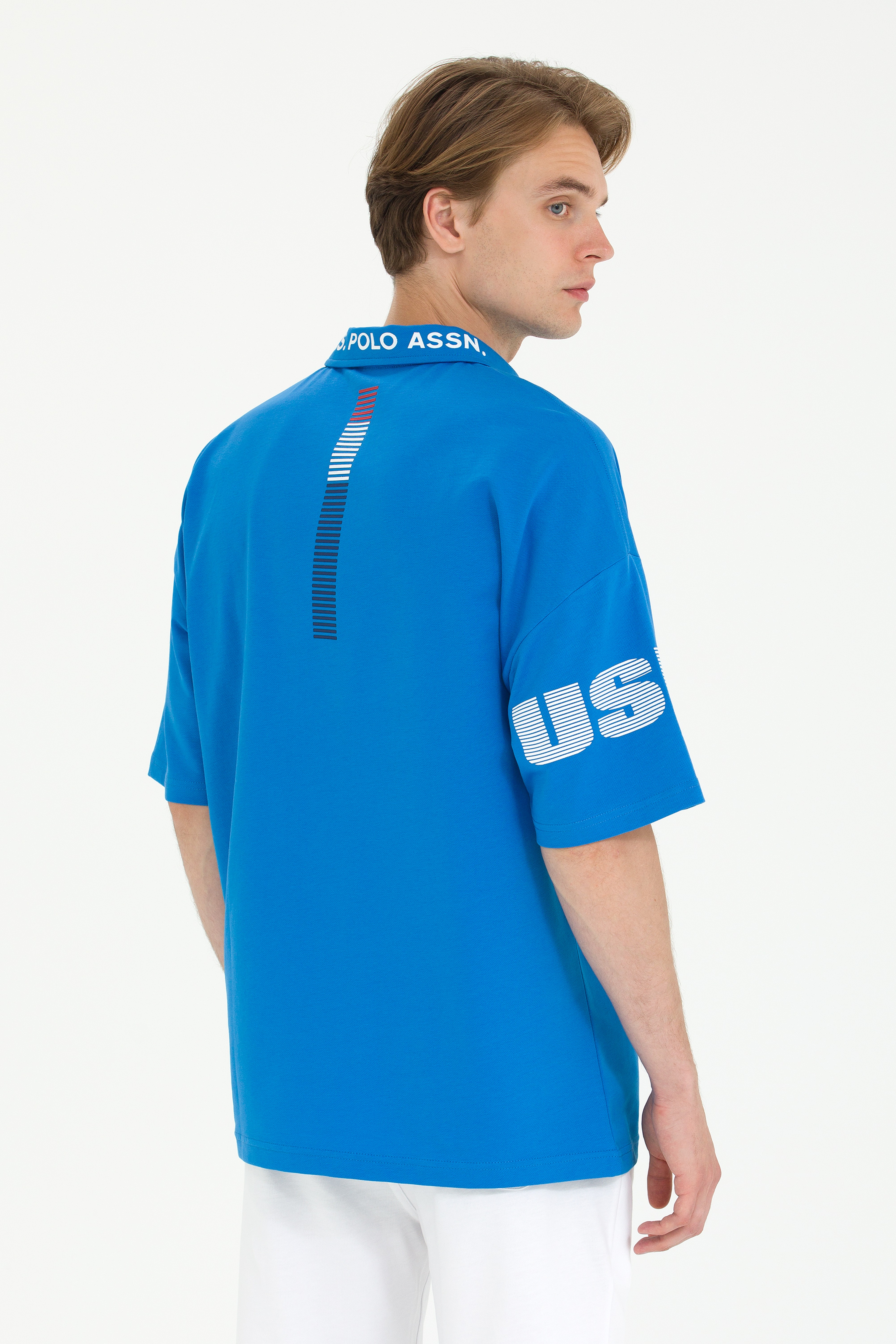 Erkek Saks Oversize Polo Yaka Tişört - Image 5