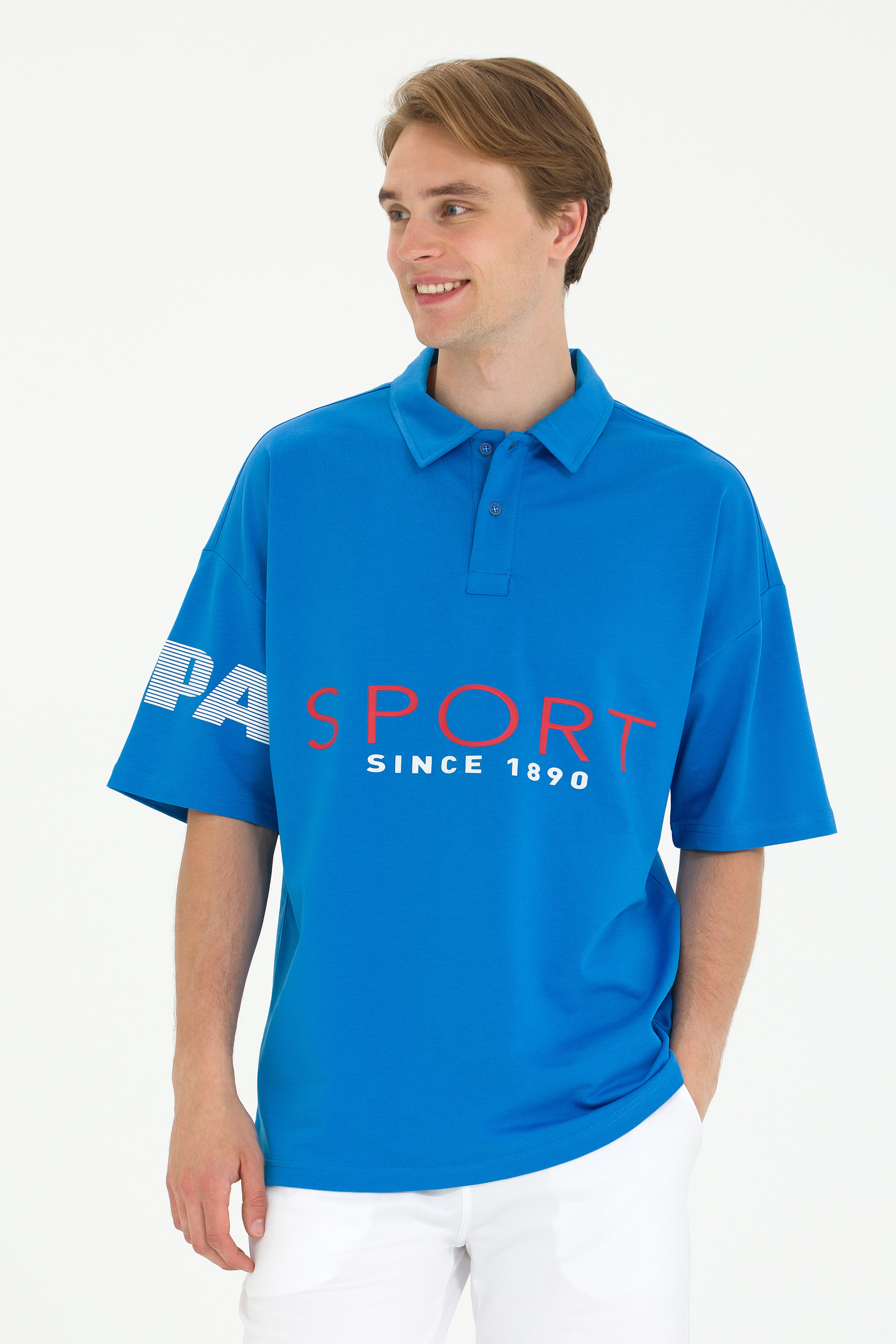 Erkek Saks Oversize Polo Yaka Tişört - Image 3