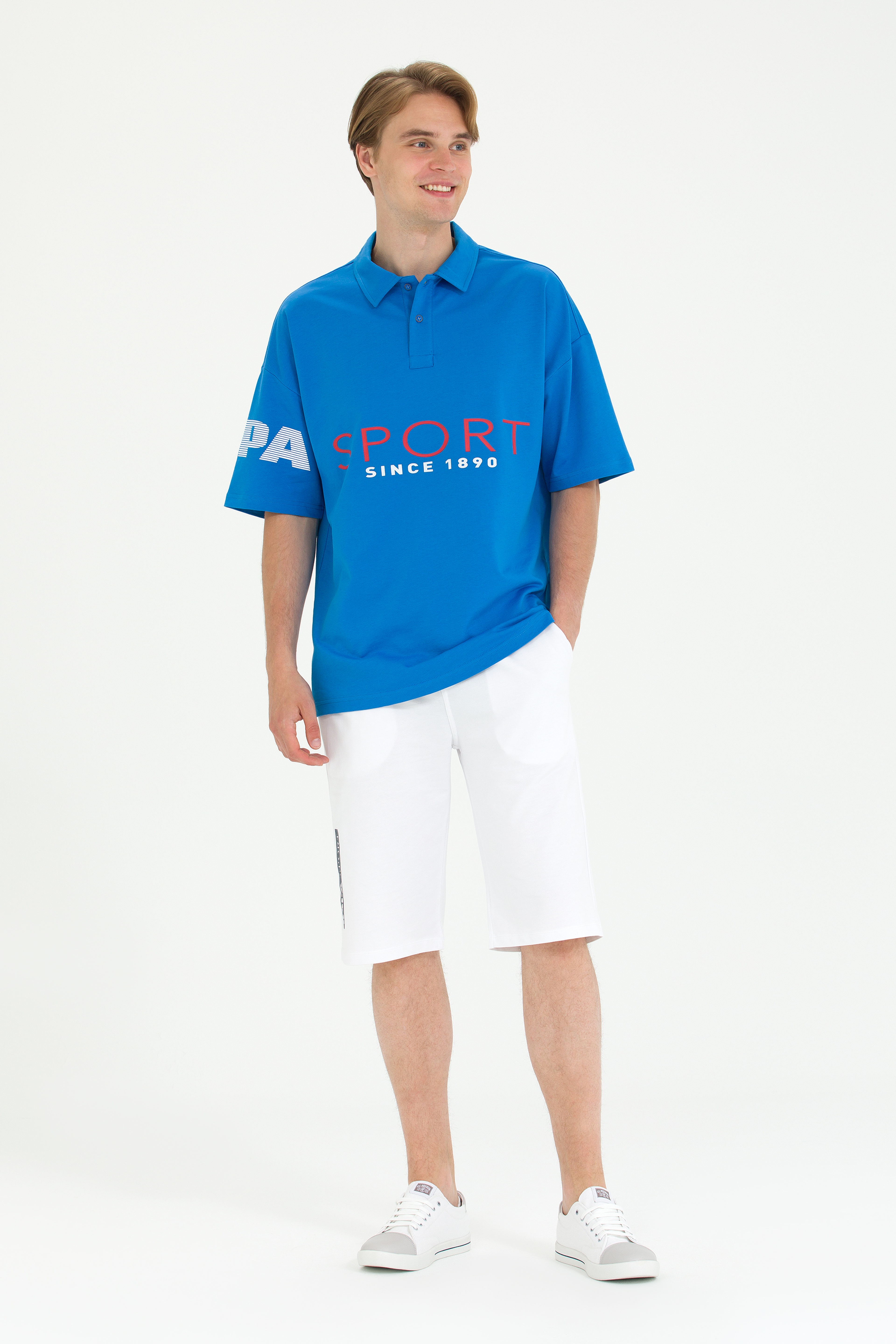Erkek Saks Oversize Polo Yaka Tişört - Image 4