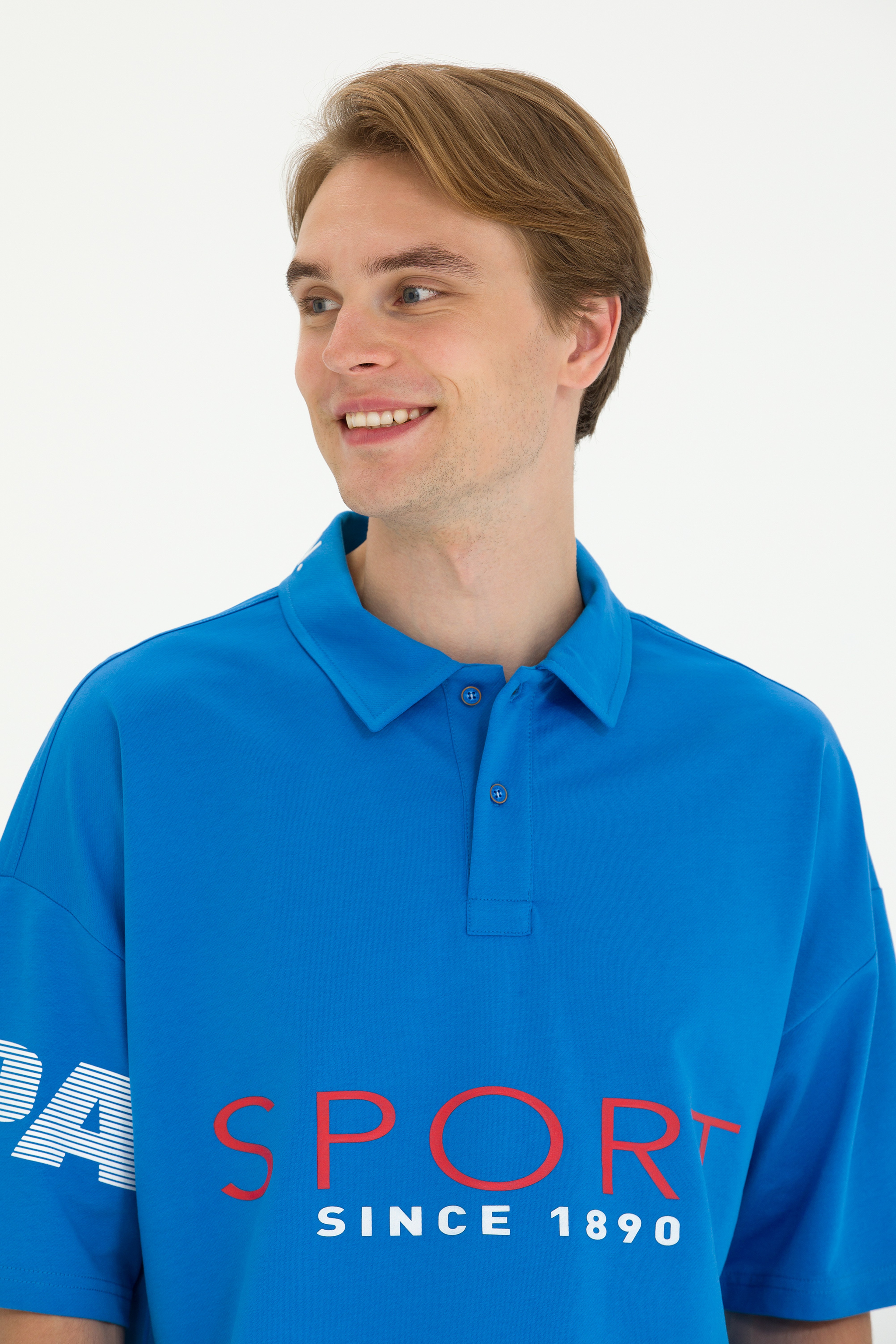 Erkek Saks Oversize Polo Yaka Tişört - Image 2