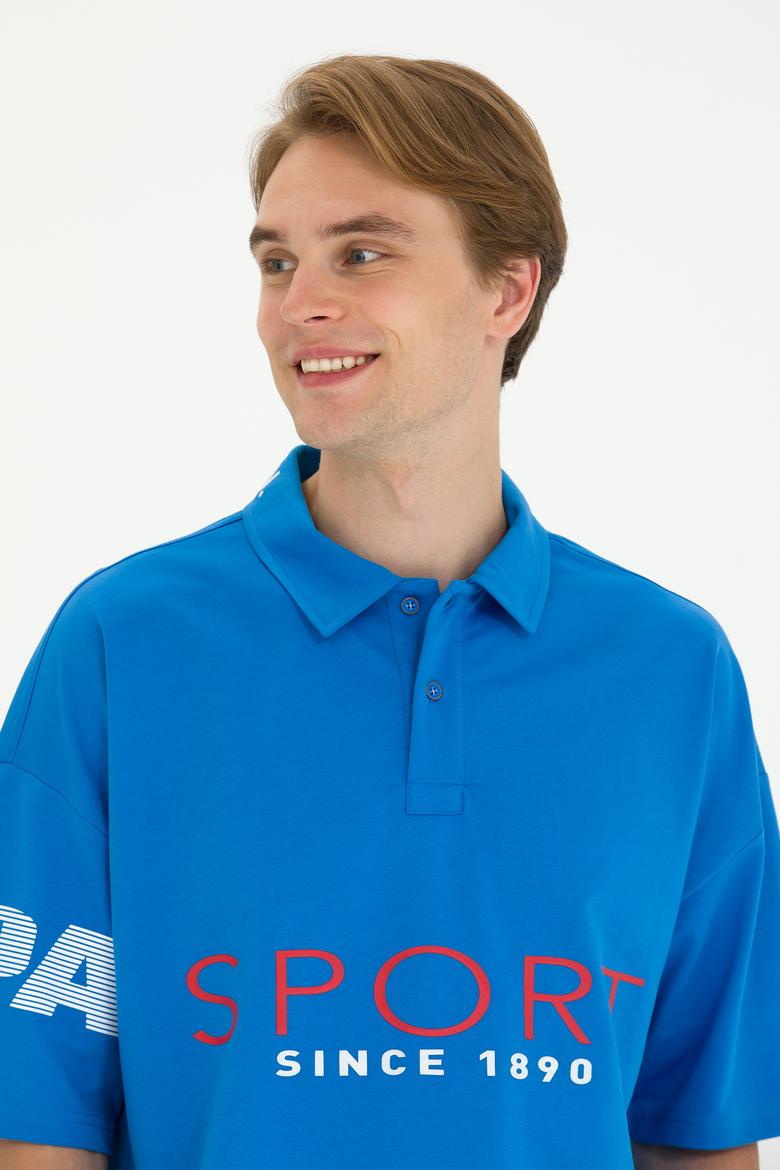 Erkek Saks Oversize Polo Yaka Tişört - 50263571034