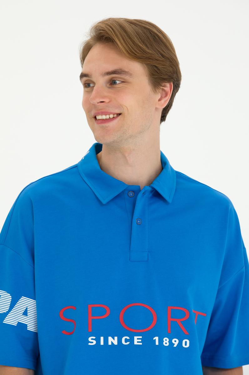 Erkek Saks Oversize Polo Yaka Tişört