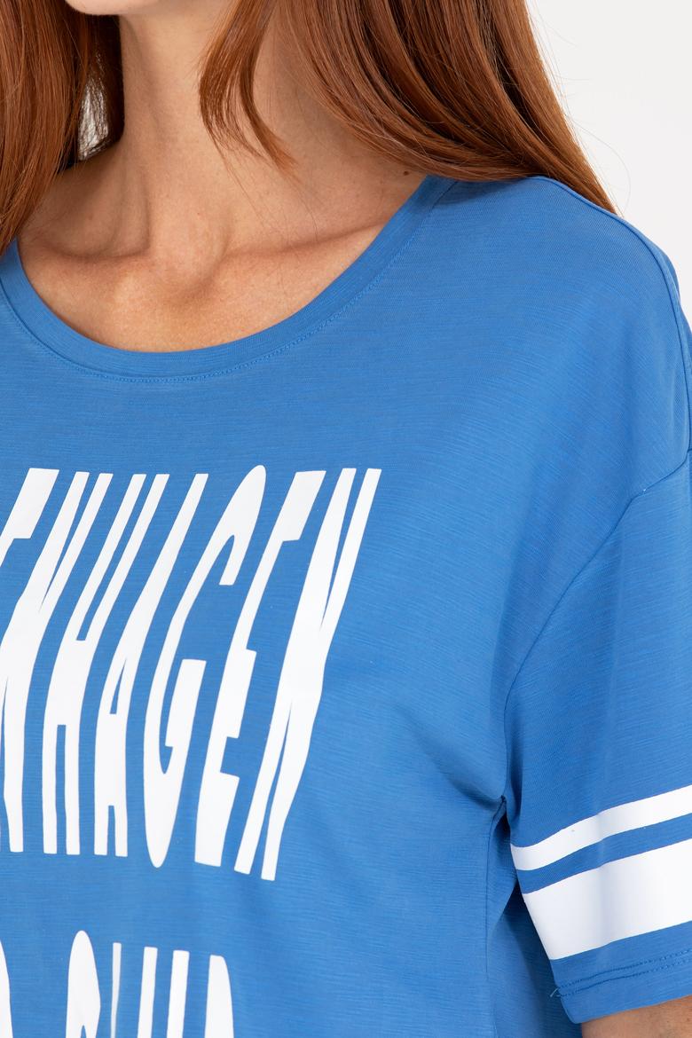 Kadın Saks Bisiklet Yaka Tişört - 50264175027