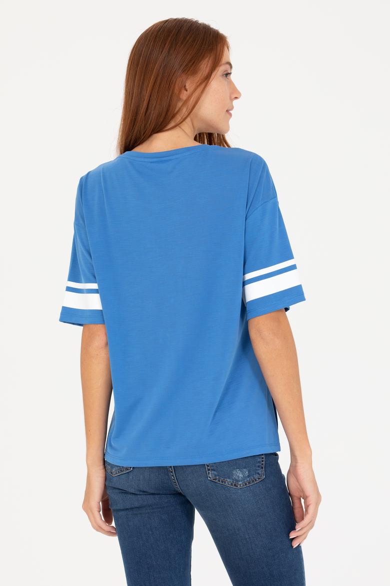 Kadın Saks Bisiklet Yaka Tişört - 50264175027