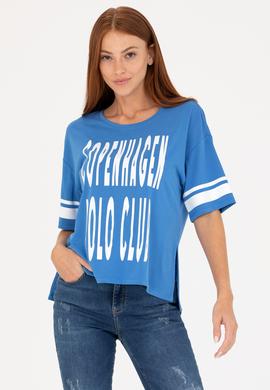 Kadın Saks Bisiklet Yaka Tişört - 50264175027