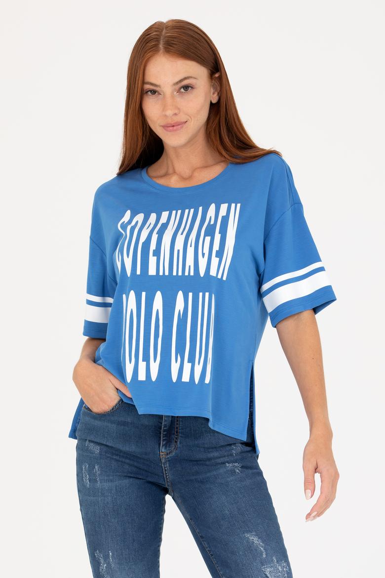 Kadın Saks Bisiklet Yaka Tişört