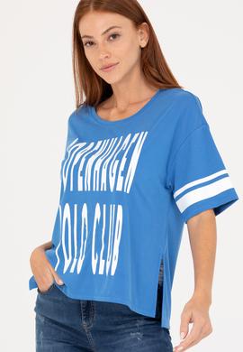 Kadın Saks Bisiklet Yaka Tişört - 50264175027