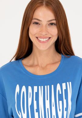 Kadın Saks Bisiklet Yaka Tişört - 50264175027