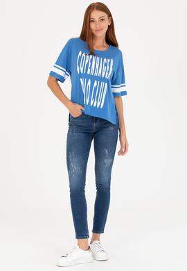 Kadın Saks Bisiklet Yaka Tişört - 50264175027