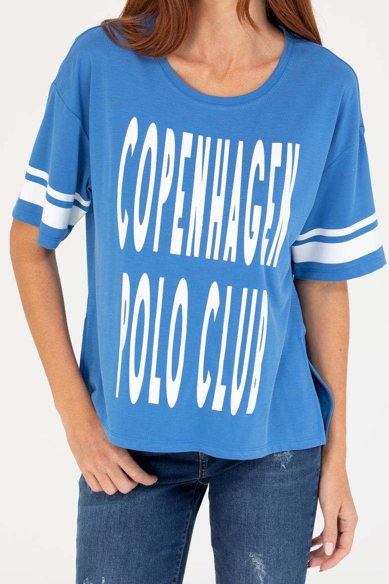 Kadın Saks Bisiklet Yaka Tişört - 50264175027