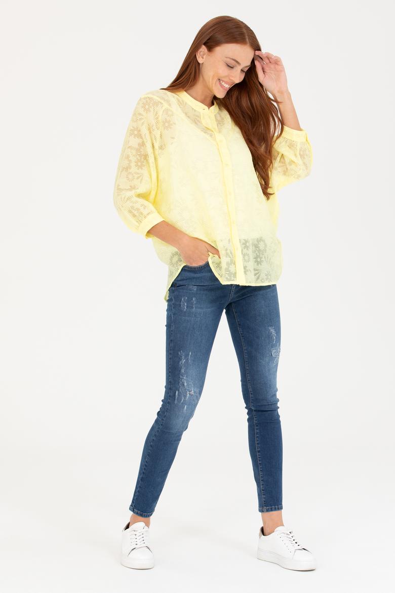 Kadın Açık Sarı Uzun Kollu Gömlek - 50264223011
