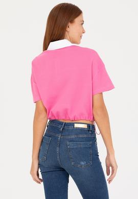 Kadın Pembe Polo Yaka Tişört - 50265258014