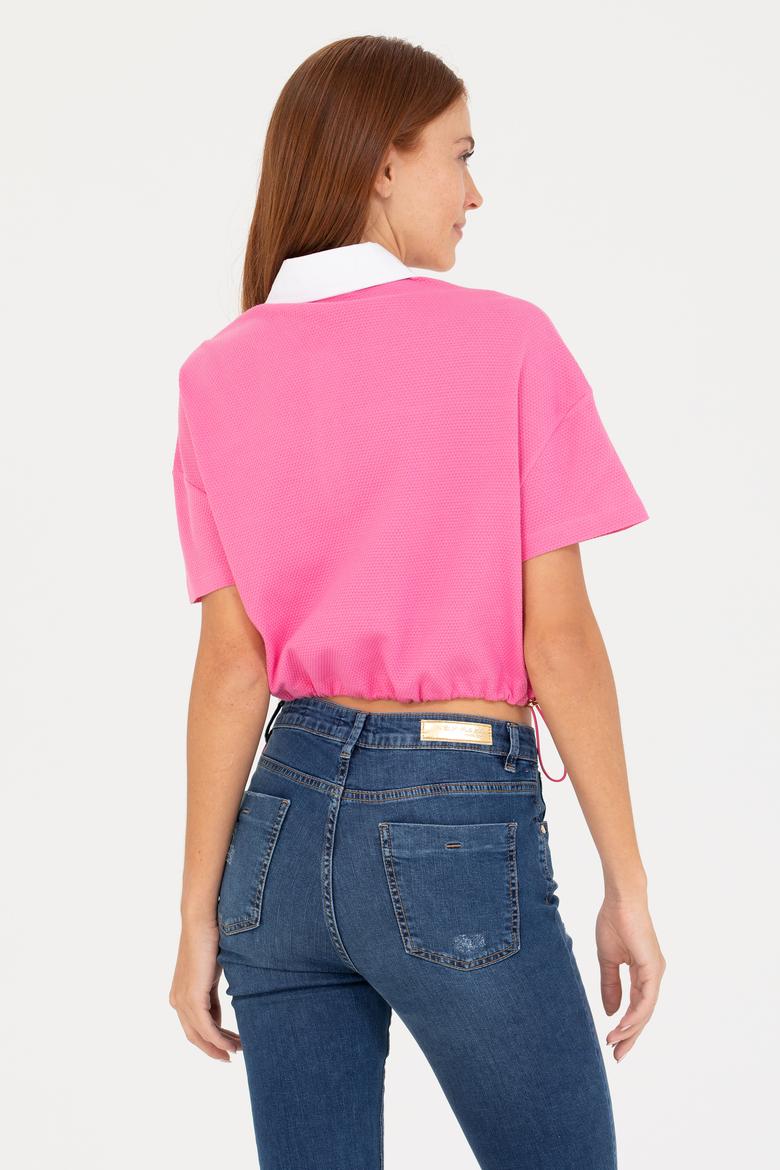 Kadın Pembe Polo Yaka Tişört - 50265258014