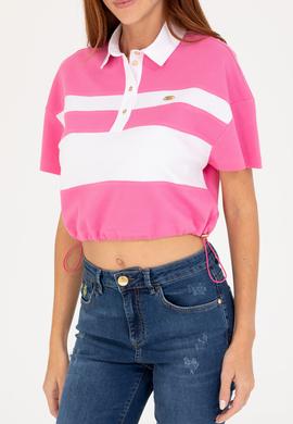 Kadın Pembe Polo Yaka Tişört - 50265258014