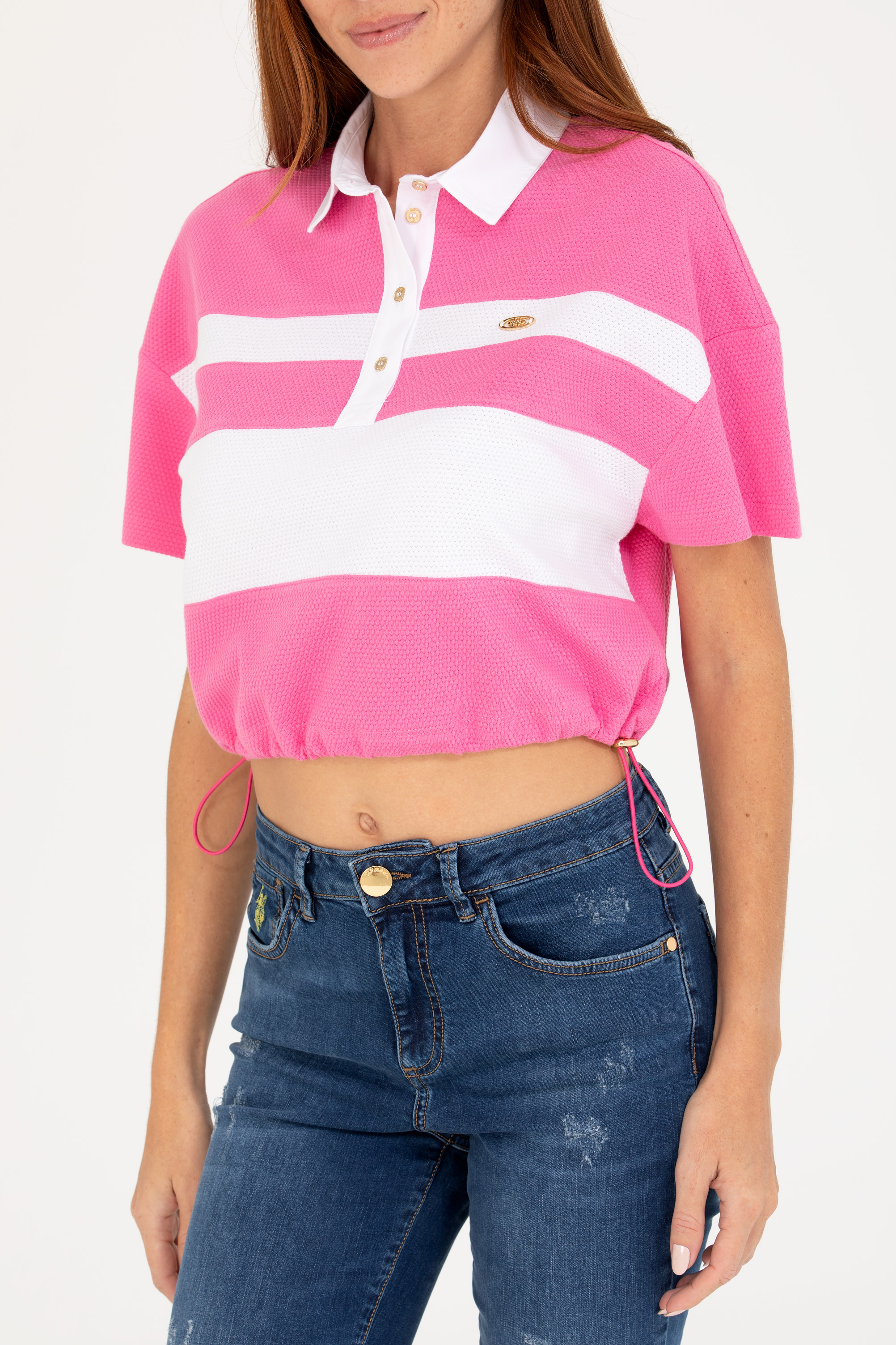 Kadın Pembe Polo Yaka Tişört - Image 6