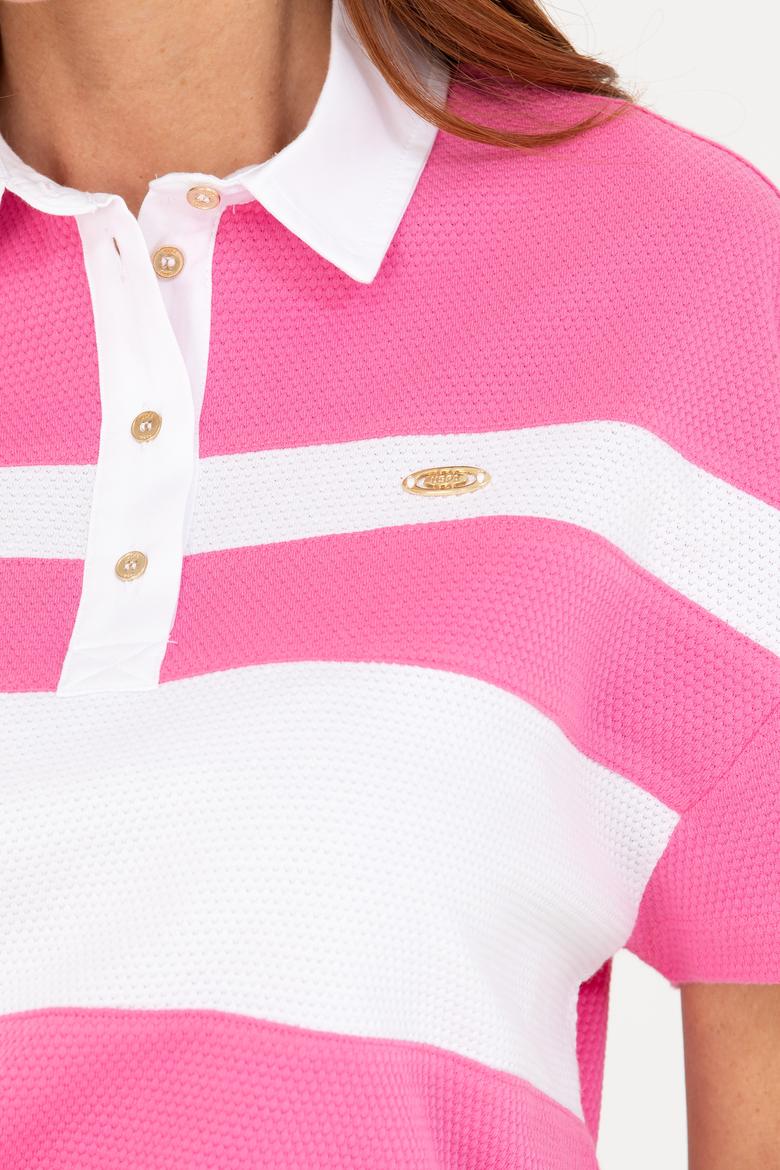 Kadın Pembe Polo Yaka Tişört - 50265258014
