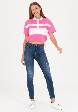 Kadın Pembe Polo Yaka Tişört - 50265258014