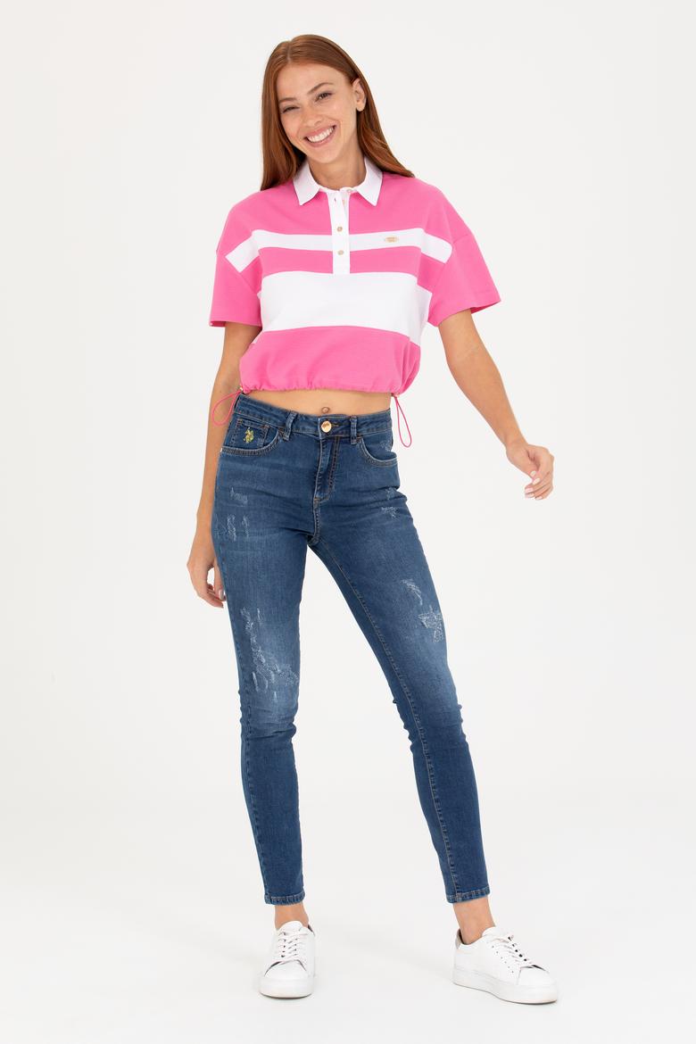 Kadın Pembe Polo Yaka Tişört - 50265258014