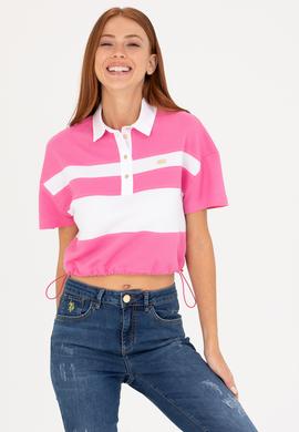 Kadın Pembe Polo Yaka Tişört - 50265258014