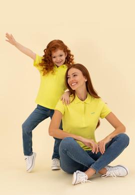 Kız Çocuk Neon Sarı Polo Yaka Basic Tişört - 50271864116