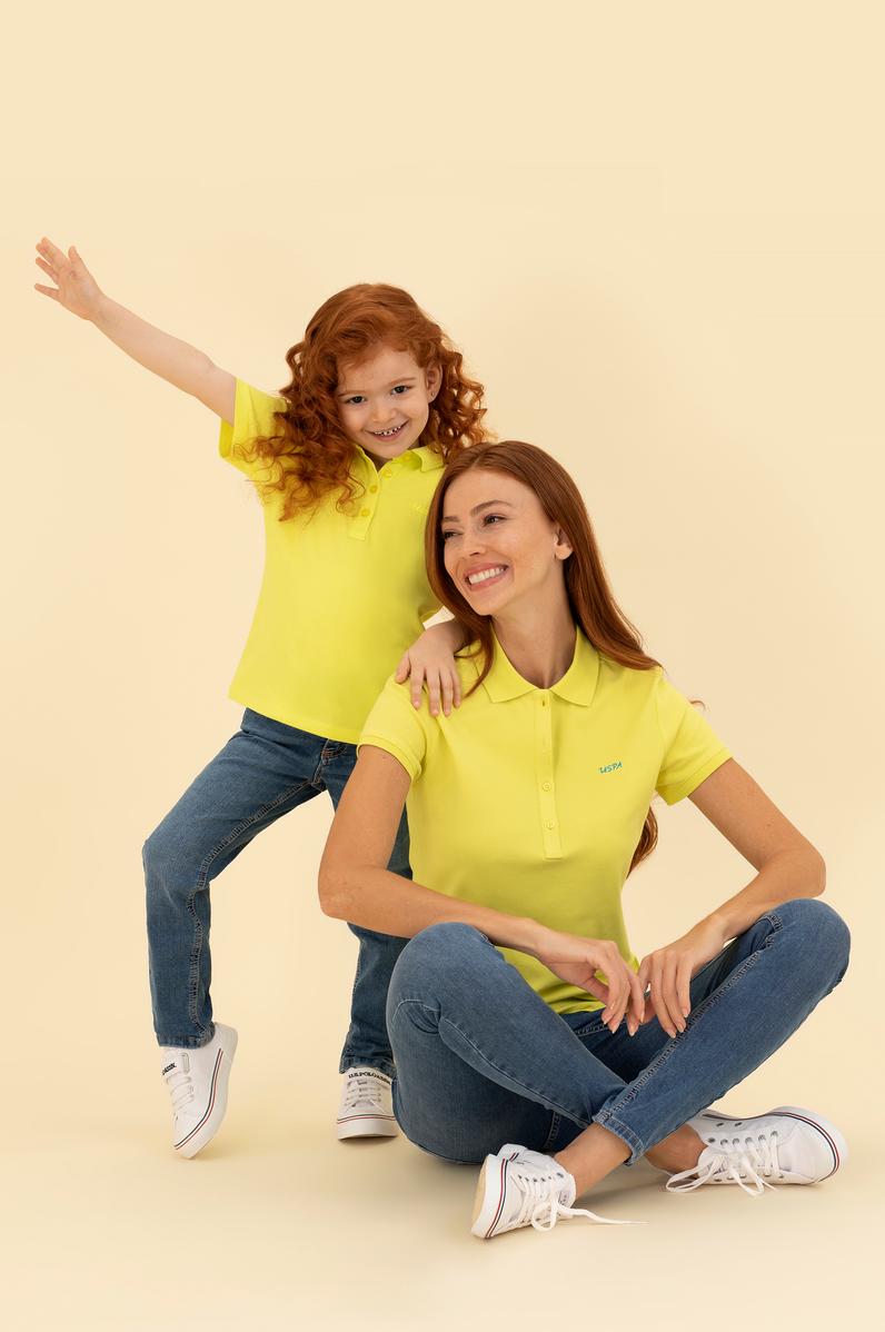 Kız Çocuk Neon Sarı Polo Yaka Basic Tişört