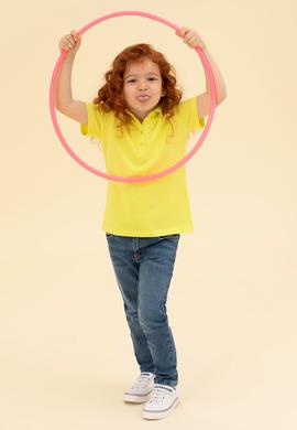 Kız Çocuk Neon Sarı Polo Yaka Basic Tişört - 50271864116