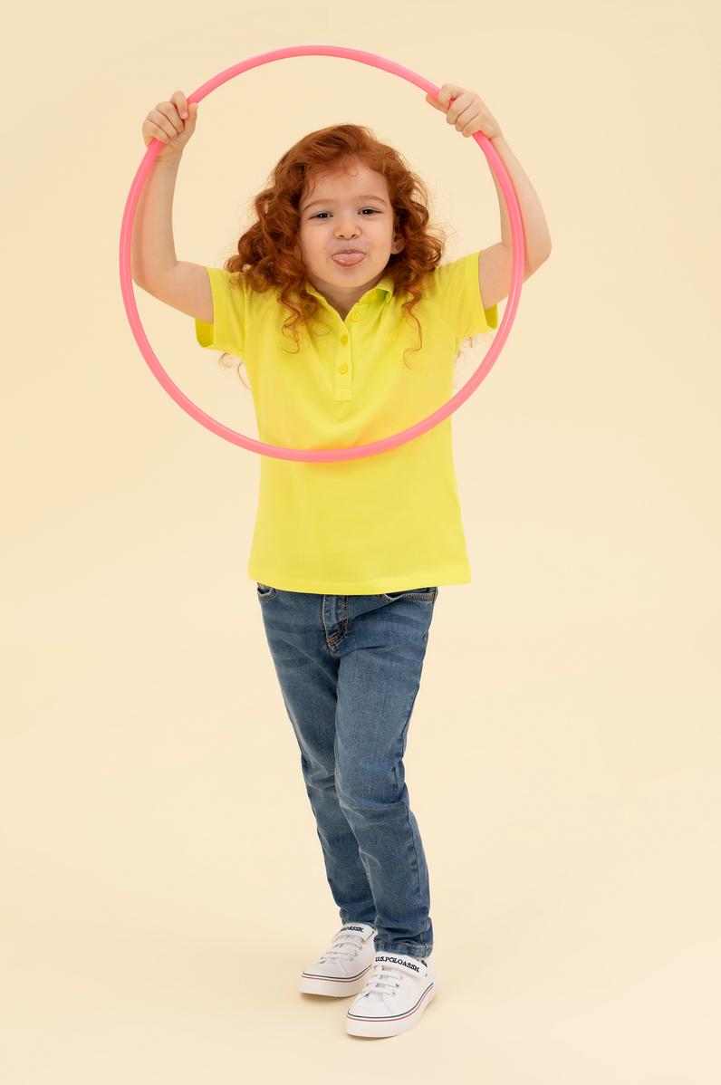 Kız Çocuk Neon Sarı Polo Yaka Basic Tişört